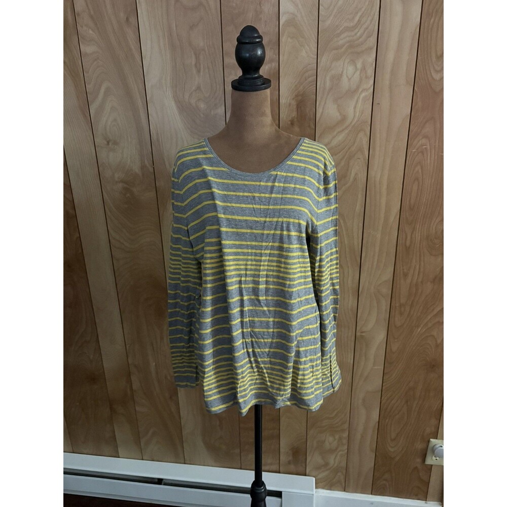 Merona gray and yellow striped long-sleeved scoop neck t-shirt Size XXL